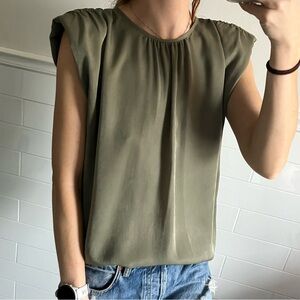 Khaki Green Sleeveless Blouse